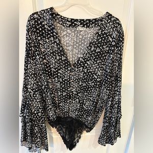 Free People Intimately Ditsy Floral Bell Sleeve Button-Up Bodysuit - Size S
